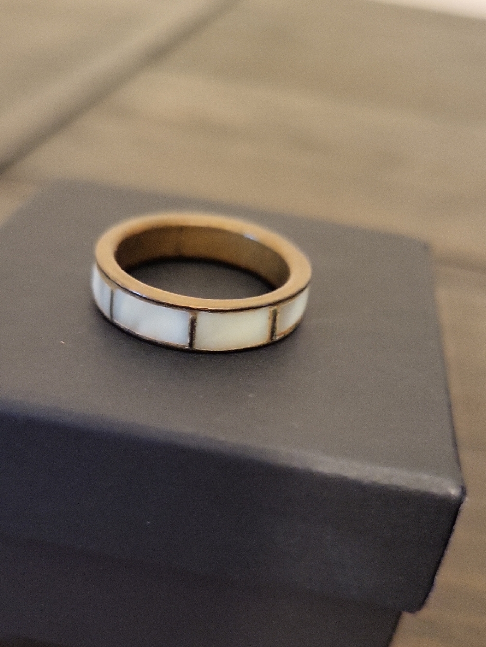 Vintage Brass Mother Of Pearl Inlay Band Ring